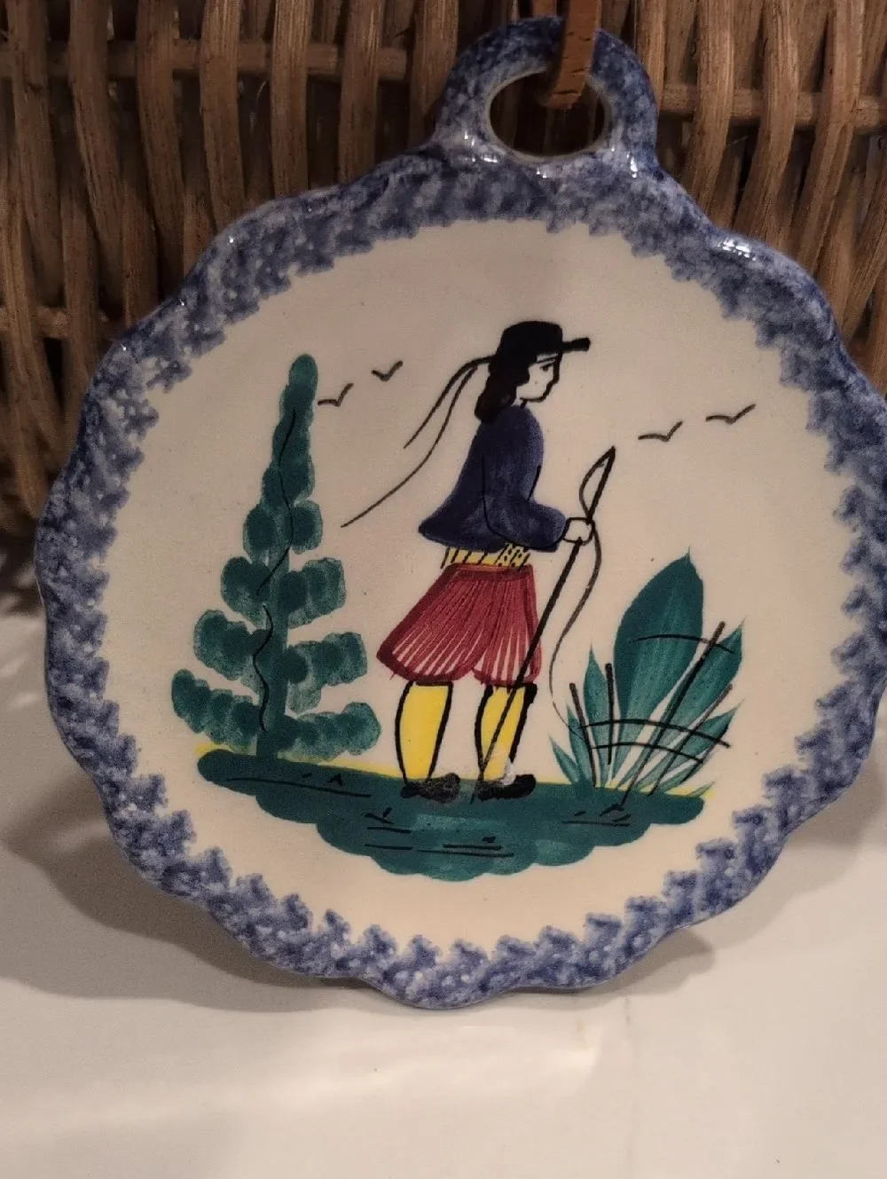 Henriot Quimper Pottery Dish Wall Plaque Breton Woman & Man France Set of 2